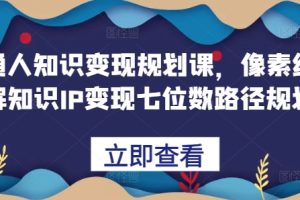 普通人知识变现规划课，像素级拆解知识IP变现七位数路径规划